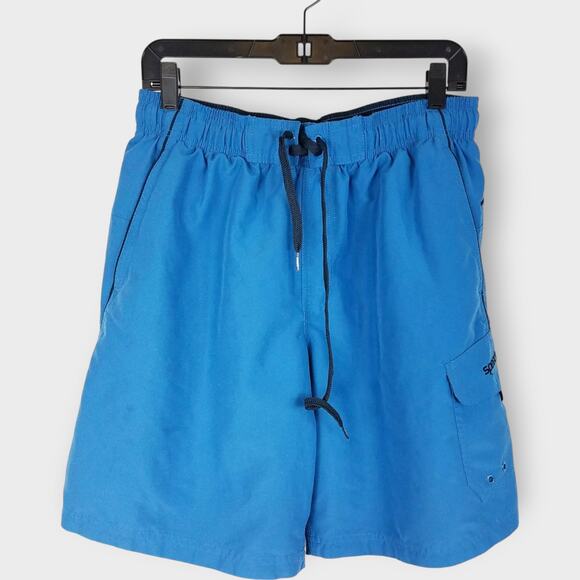 Speedo Bathing Suit Swim Trunks Shorts Blue Pockets Lined Beach Size Medium - Picture 1 of 7